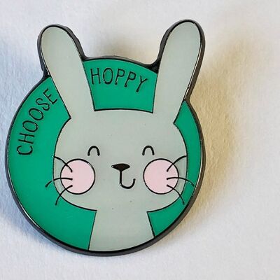 Choose Hoppy - Happy Rabbit Enamel Pin Badge - Funny Rabbit Pin - Locking clasp (£6.00)