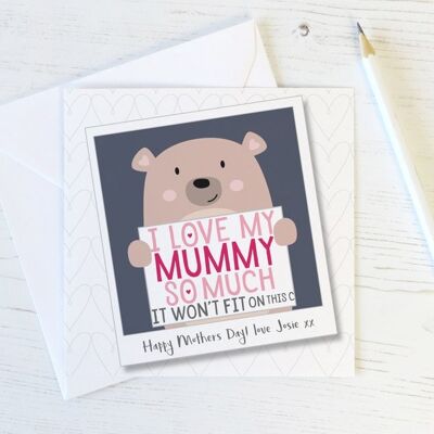Amo tanto a mi mamá - Linda tarjeta de oso personalizada para mamá, día de la madre o cumpleaños - Amo a mi mamá