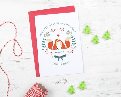 Personalised 'Foxes in Love' Christmas Card for Husband, Wife, Boyfriend, Girlfriend or Partner