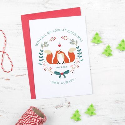 Personalisierte "Füchse in der Liebe" Weihnachtskarte für Ehemann, Ehefrau, Freund, Freundin oder Partner