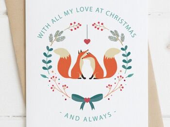 Carte de Noël Foxes 'All My Love' pour mari/femme/partenaire 2