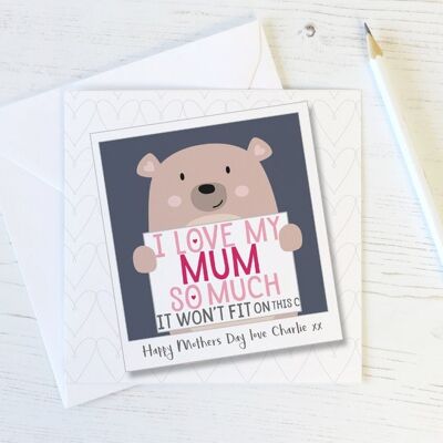 J'aime tellement ma maman - Jolie carte ours personnalisée pour maman, fête des mères ou anniversaire - J'aime ma maman
