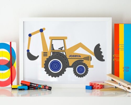 Yellow Digger Personalised Children's Print - Oak Framed Print (£60.00)