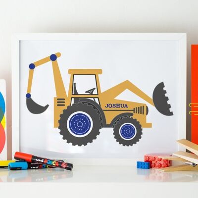 Yellow Digger Personalised Children's Print - Oak Framed Print (£60.00)