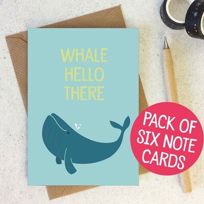 Set of 6 Whale Hello There! Funny Notecards / Thank you Cards