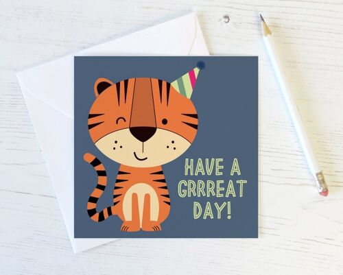 Funny Tiger Birthday Card - cute cards - kids birthday card - tiger card - friend card - cute tiger - tiger lover card - wink design - uk