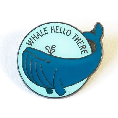 Whale Hello There - Spilla smaltata Whale - Spilla balena divertente - Chiusura standard (£ 5,00)