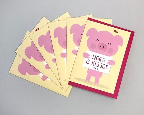 Pig Thank You Card Set - Hugs and Kisses - Bundle of 6 cute cards for parties and xmas thankyou notes - 2 packs of 6 (£12.00)