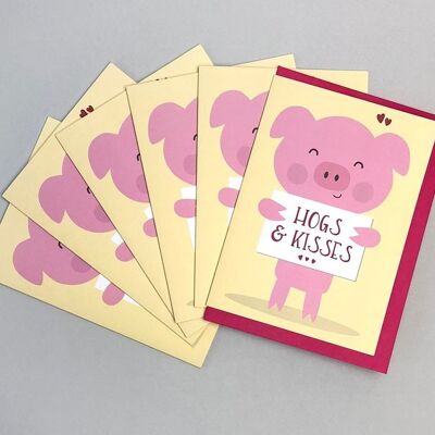 Pig Thank You Card Set - Hugs and Kisses - Bundle of 6 cute cards for parties and xmas thankyou notes - 2 packs of 6 (£12.00)