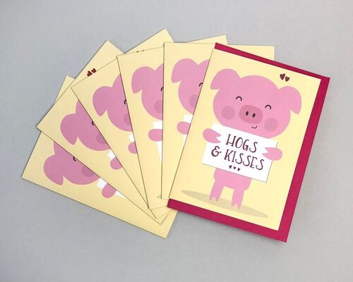 Pig Thank You Card Set - Hugs and Kisses - Bundle of 6 cute cards for parties and xmas thankyou notes - 3 packs of 6 (£17.00)