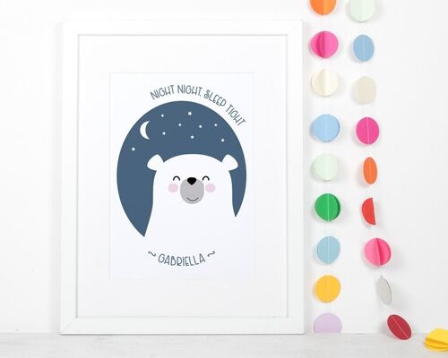 Night Night Sleep Tight - Cute Bear Personalised Nursery Print - Unmounted A4 Print (£18.00)