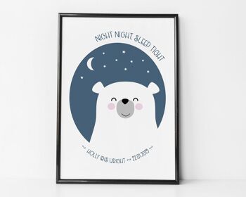Night Night Sleep Tight - Impression de pépinière personnalisée d'ours mignon - Impression encadrée blanche (60,00 £) 3