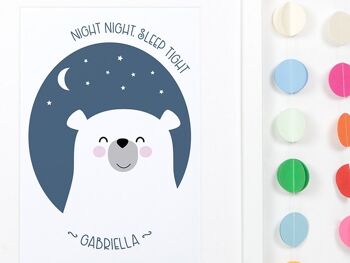 Night Night Sleep Tight - Impression de pépinière personnalisée d'ours mignon - Impression encadrée blanche (60,00 £) 5