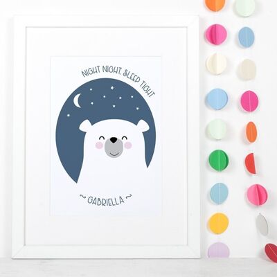 Night Night Sleep Tight - Cute Bear Personalised Nursery Print - Oak Framed Print (£60.00)