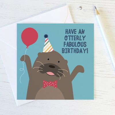 Cute Otter Pun Birthday Card 'Hope Your Birthday is Otterly Fabulous!'
