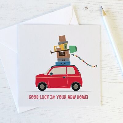 Divertida tarjeta 'Buena suerte en tu nuevo hogar'
