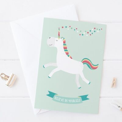 Cree en ti mismo Tarjeta de unicornio - tarjeta motivacional - tarjeta de amigo - tarjeta de positividad - tarjeta de amante del unicornio - tarjeta de aliento - amistad