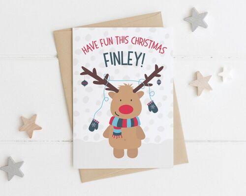 Personalised Cute Reindeer Christmas Card - childrens xmas card - xmas card for kids - son xmas card - grandson xmas card - Girl Reindeer