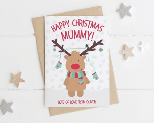 Personalised Mummy Reindeer Christmas Card - Cute xmas card for Mummy - Reindeer xmas card - mummy card - mummy xmas card - cute mummy card