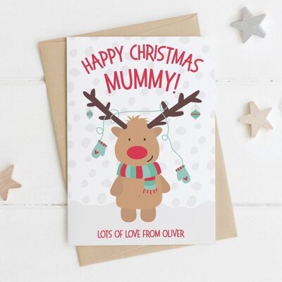 Tarjeta de Navidad de reno de momia personalizada - tarjeta de Navidad linda para mamá - tarjeta de Navidad de reno - tarjeta de momia - tarjeta de Navidad de momia - tarjeta de momia linda