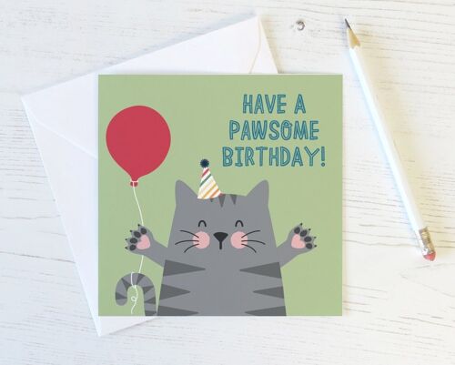 Cute Cat Pun Birthday Card 'Have a Pawsome Birthday'