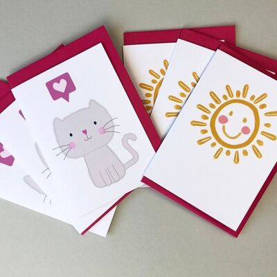 Confezione da 6 biglietti di ringraziamento con gatto carino e Happy Sunshine