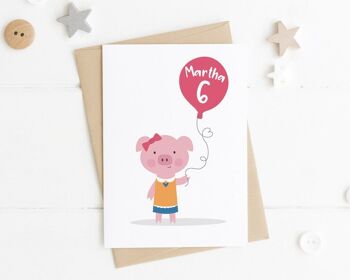 Carte mignonne de cochon pour anniversaire d'enfants - anniversaire de filles - carte d'anniversaire mignonne - carte de cochon - carte d'anniversaire pour enfants - 2e - 3e - 4e - 5e - Boy Pig 1 3
