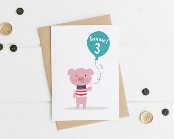 Carte mignonne de cochon pour anniversaire d'enfants - anniversaire de filles - carte d'anniversaire mignonne - carte de cochon - carte d'anniversaire pour enfants - 2e - 3e - 4e - 5e - Boy Pig 1 4