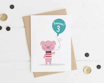 Carte mignonne de cochon pour l'anniversaire d'enfants - anniversaire de filles - carte d'anniversaire mignonne - carte de cochon - carte d'anniversaire pour enfants - 2e - 3e - 4e - 5e - Boy Pig 2 4