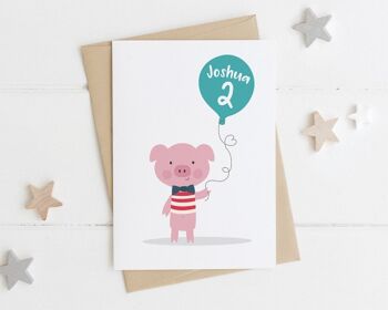 Carte mignonne de cochon pour l'anniversaire d'enfants - anniversaire de filles - carte d'anniversaire mignonne - carte de cochon - carte d'anniversaire pour enfants - 2e - 3e - 4e - 5e - Boy Pig 4 5