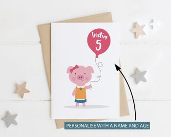 Jolie carte de cochon pour anniversaire d'enfants - anniversaire de filles - jolie carte d'anniversaire - carte de cochon - carte d'anniversaire pour enfants - 2ème - 3ème - 4ème - 5ème - Garçon Cochon Autre (m'envoyer un message) 1