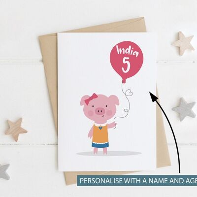 Cute Pig card for kids birthday - girls birthday - cute birthday card - pig card - childrens birthday card - 2nd - 3rd - 4th - 5th - Boy Pig Other (message me)