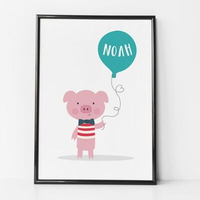 Cute Pig Personalised children's pig print - birthday gift for kids - kids print - childrens print - baby gift - pig poster - christening - A4 print only (£16.00)