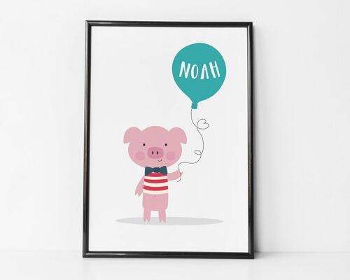 Cute Pig Personalised children's pig print - birthday gift for kids - kids print - childrens print - baby gift - pig poster - christening - A4 Mounted print (£25.00)