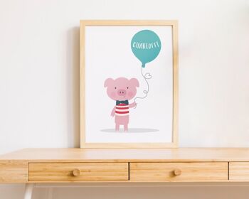 Cochon mignon Impression de cochon pour enfants personnalisée - cadeau d'anniversaire pour enfants - impression pour enfants - impression pour enfants - cadeau de bébé - affiche de cochon - baptême - impression montée A4 (25,00 £) 3