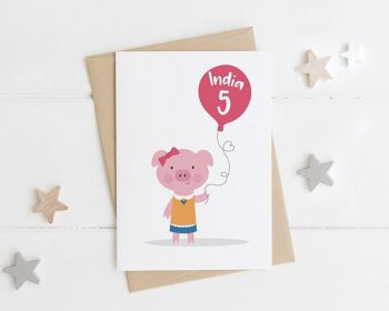 Carte d'âge d'anniversaire de cochon mignon pour enfants - anniversaire de garçons - carte d'anniversaire mignonne - carte de cochon - carte d'anniversaire pour enfants - 2e - 3e - 4e - 5e - garçon cochon 1 5