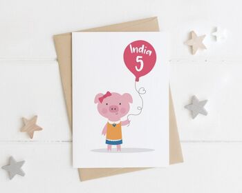Carte d'âge d'anniversaire de cochon mignon pour les enfants - anniversaire de garçons - carte d'anniversaire mignonne - carte de cochon - carte d'anniversaire pour enfants - 2e - 3e - 4e - 5e - Boy Pig 2 5