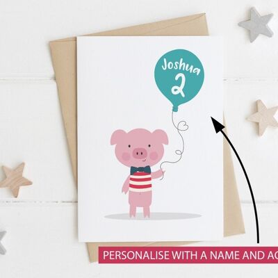 Cute Pig birthday Age Card for children - boys birthday - cute birthday card - pig card - kids birthday card - 2nd - 3rd - 4th - 5th - Boy Pig 4