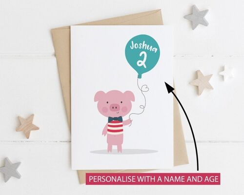 Cute Pig birthday Age Card for children - boys birthday - cute birthday card - pig card - kids birthday card - 2nd - 3rd - 4th - 5th - Girl Pig 3