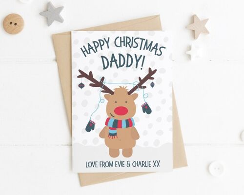 Personalised Daddy Reindeer Christmas Card - Cute xmas card for Daddy - Reindeer christmas card - daddy xmas card - cute daddy card
