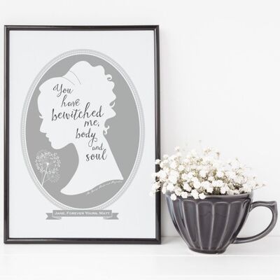Jane Austen Pride and Prejudice Love Quote Print - valentines gift for her - personalised print - Mr Darcy - Elizabeth Bennett - jane eyre - Oak Framed Print (£60.00) Grey