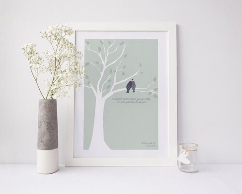 Love birds personalised print - valentines gift - anniversary gift - wedding gift - lovebird print - romantic print - wink design - uk - Oak Framed Print (£60.00) Pale Blue