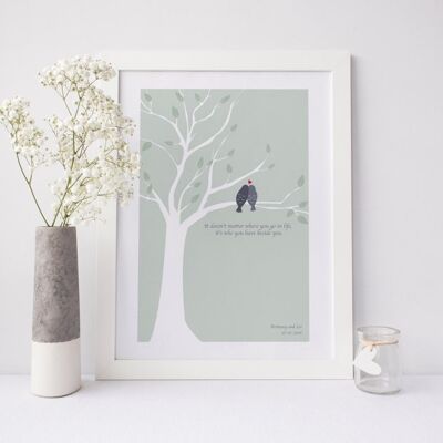 Love birds personalised print - valentines gift - anniversary gift - wedding gift - lovebird print - romantic print - wink design - uk - White Framed Print (£60.00) Pale Blue