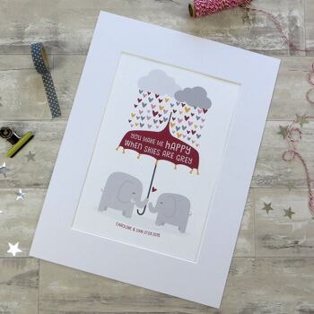 Elephant Love Print - 'You Make Me Happy' - cadeau d'anniversaire personnalisé - cadeau de couple - cadeau de fiançailles - cadeau de mariage pour femme - Royaume-Uni - Impression A4 non montée (£ 18.00) 3