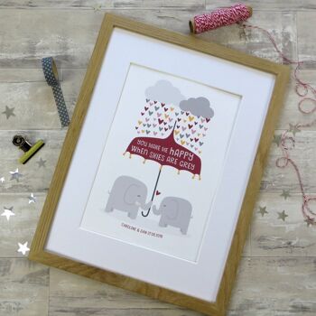 Elephant Love Print - 'You Make Me Happy' - cadeau d'anniversaire personnalisé - cadeau de couple - cadeau de fiançailles - cadeau de mariage pour femme - Royaume-Uni - Monté 30x40cm (£25.00) 2