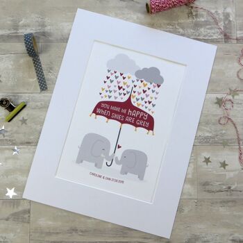Elephant Love Print - 'You Make Me Happy' - cadeau d'anniversaire personnalisé - cadeau de couple - cadeau de fiançailles - cadeau de mariage pour femme - Royaume-Uni - Monté 30x40cm (£25.00) 3