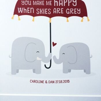 Elephant Love Print - 'You Make Me Happy' - cadeau d'anniversaire personnalisé - cadeau de couple - cadeau de fiançailles - cadeau de mariage pour femme - Royaume-Uni - Monté 30x40cm (£25.00) 4