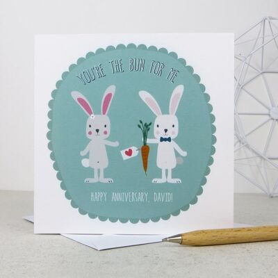 You're The Bun For Me Rabbit Anniversary Card - tarjeta de San Valentín para novio - tarjeta de aniversario personalizada - conejitos - Feliz aniversario