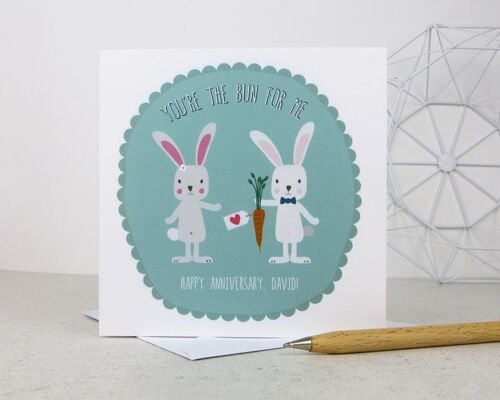 You're The Bun For Me Rabbit Anniversary Card - valentines card for boyfriend - personalised anniversary card - bunnies - Happy Valentines Day