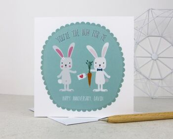 You're The Bun For Me Rabbit Anniversary Card - carte de Saint Valentin pour petit ami - carte d'anniversaire personnalisée - lapins - Happy Valentines Day 1